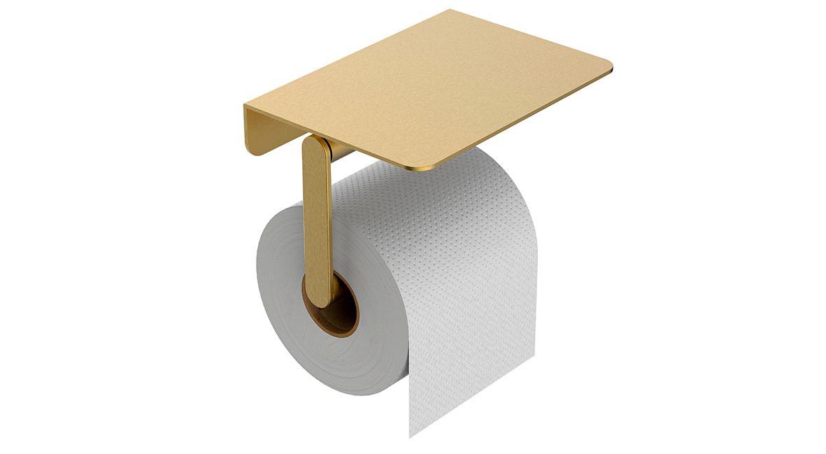 Wiesbaden Alonzo Toilet Roll Holder with Shelf Brushed Brass