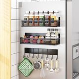 PromoHome Magnetisch Kruidenrek Koelkast Organizer - 3-Pack Zwarte Magnetische Planken met 8 Haken