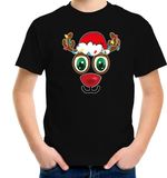 Bellatio Decorations Kerst T-shirt Kinderen Rudolf Zwart 164/176