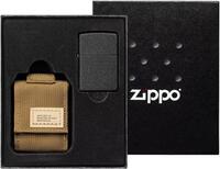 Zippo Tactical Brown Pouch & Black Crackle Windproof Lighter Gift Set