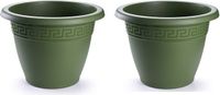 PLASTICFORTE 3x Round Dark Green Flower Pots - 18 cm - Plastic