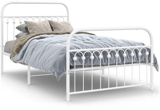 vidaXL Bedframe met hoofd- en voeteneinde metaal wit 107x203 cm