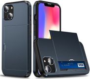 Selected by GSMpunt.nl Hoesje met Kaarthouder Slider Geschikt voor Apple iPhone 15 | Back Cover Pasjeshouder Achterkant | Kaarthouder voor Twee Pasjes | Blauw