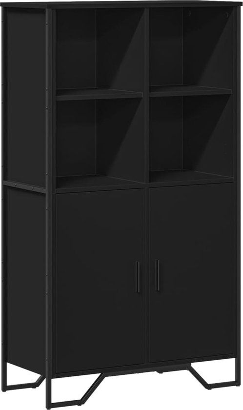 vidaXL Hoge kast bewerkt hout zwart 79,5x35,5x137,5 cm