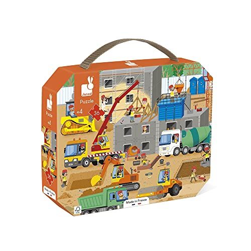 Janod Puzzel voor kinderen, 36 delen, educatief, fijne motoriek en concentratie, koffer, handvat - J02604