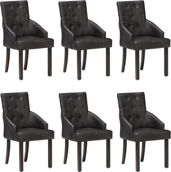 VidaXL Eetkamerstoelen 6 stuks Echt Geitenleer Zwart