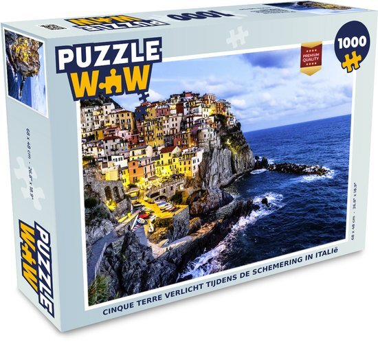 MuchoWow Puzzel Cinque Terre verlicht tijdens de schemering in Italië - Legpuzzel - Puzzel 1000 stukjes volwassenen