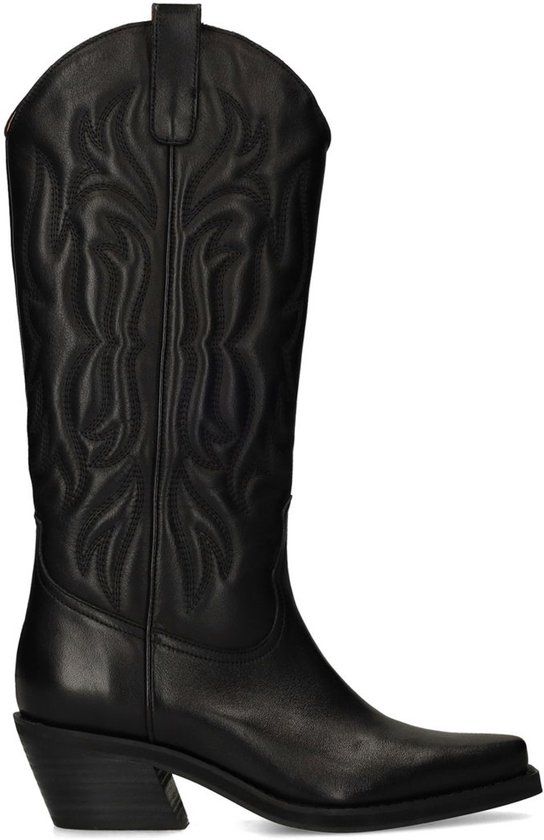 Sacha - Dames - Zwarte leren cowboylaarzen met stiksels - Maat 37