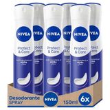 Nivea Protect & Care Spray Luchtverfrisser, 6 x 150 ml, antitranspirant zonder ethylalcohol, geur- en niet-irriterende luchtverfrisser voor effectieve bescherming