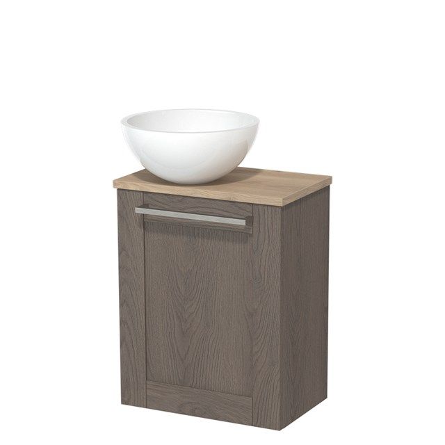 Maxaro Toiletmeubel met Waskom Mineraalmarmer Modulo Donkerbruin Eiken Kader 41 cm Lichtbruin Eiken Blad