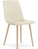 LEOBERT Eetkamerstoel TURIN - Lichtbeige fluweel - Eikenlook poten - Modern design