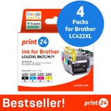 print24 Inktcartridges voor Brother LC422XL, multipack (BK/C/M/Y), 4 stuks