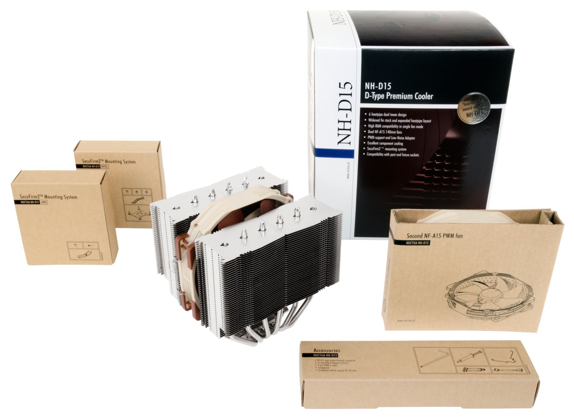 Noctua NH-D15, Premium Processorkoeler met 2x NF-A15 PWM 140mm Ventilatoren (Bruin)