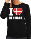 Bellatio Decorations I love Denmark supporter sweater / trui voor dames - zwart - Denemarken landen truien - Deense fan kleding dames XS