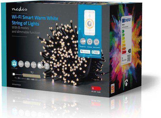 Nedis Smart LED Lichtketting - 20m - 400 LEDs - Warm Wit - IP65 - Wit