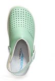Abeba The Original Clog Mint/Wit - Glad Leer, Geperforeerd, Houten Voetbed, OB, SRC, S3, Vrouwen, Maat 38