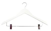 Ordinett Set van 2 houten kleerhangers met clips, wit, ideaal voor broeken en rubber, lengte 44 cm