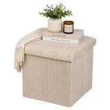Relaxdays zitkubus, opvouwbaar, zitkruk met opbergruimte, corduroy, beige