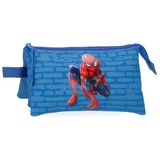 Joumma Marvel Spiderman etui met 3 vakken, blauw, 22 x 12 x 5 cm, polyester, 1,32 l