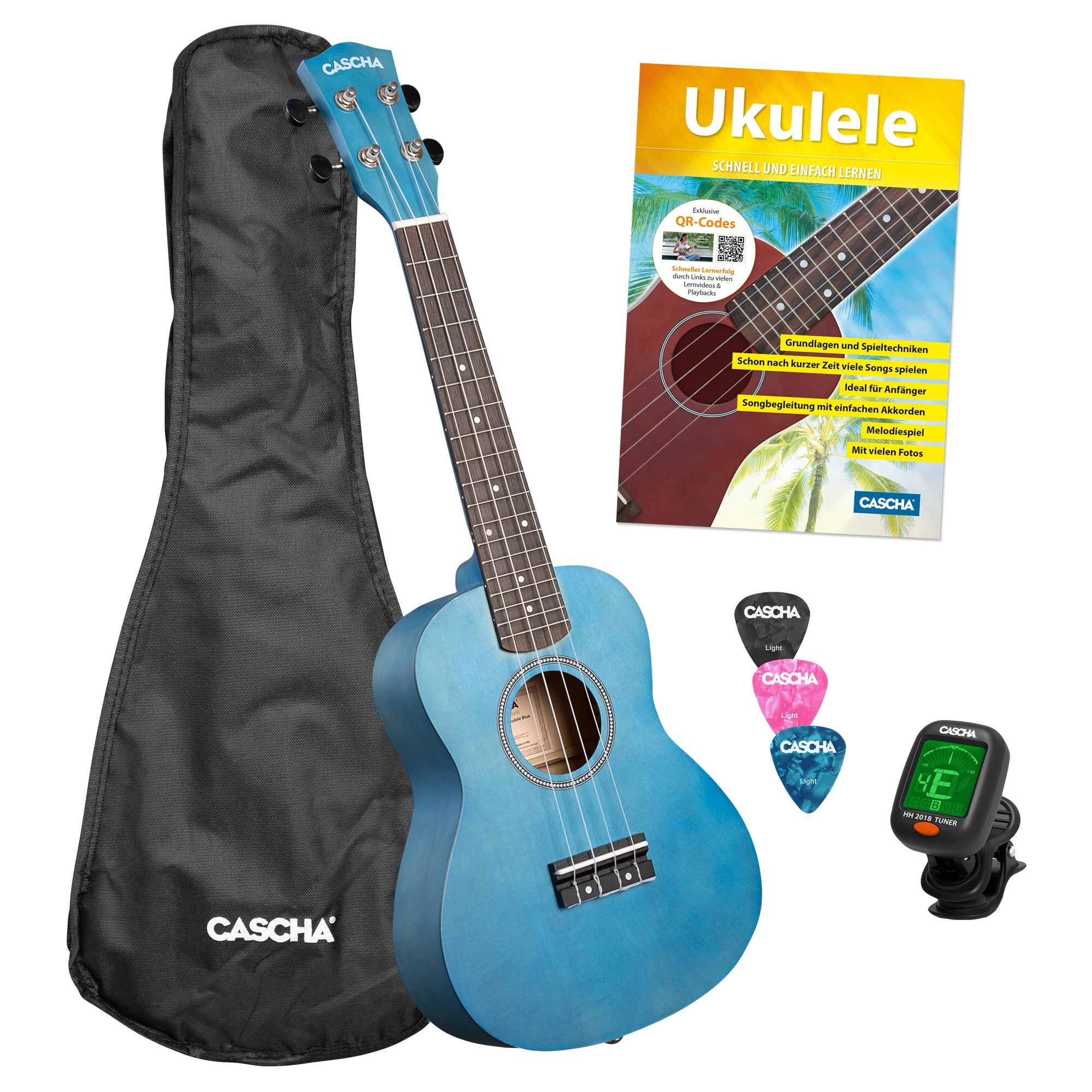 Cascha CUC103S Concert Ukulele Set - Blue