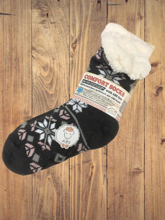Merkloos Unisex Wintersokken met Fleece Voering en Anti-slip - Donkergrijs/Wit - One Size