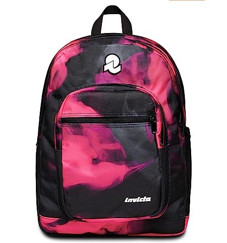 Invicta JELEK Fantasy Schoolrugzak, fuchsia, rugzak met twee vakken, pc-tas, drinkflestas, organizer, schoolrugzak voor jongens, vrijetijdsrugzak, eco-materiaal, zwart, fuchsia, 32 x 43 x 25 cm