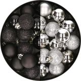 Kaemingk B.V. 28x stuks petites boules de Noël en plastique noir et argent 3 cm