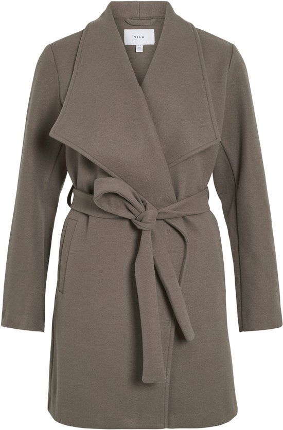 VILA - VICOOLEY COLLAR BELT COAT - NOOS - Dames - Gewatteerde jassen - Polyester - Maat 34 - Taupe