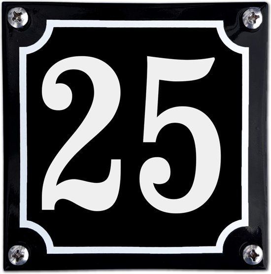 EmailleDesign® Zwart emaille huisnummer - 25