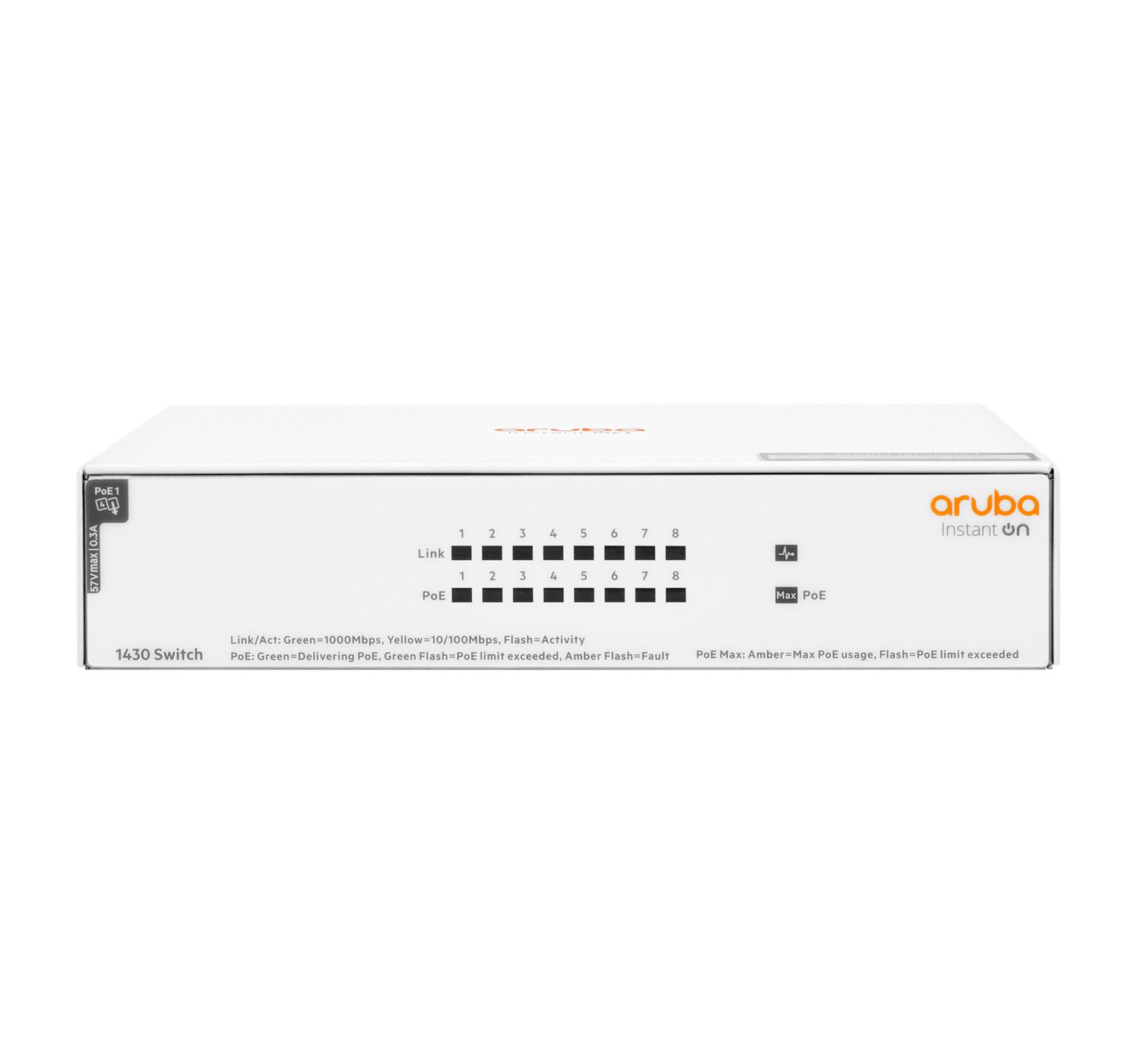 Aruba Instant On 1430 8-Port Gigabit Ethernet PoE Switch - 64W - Unmanaged