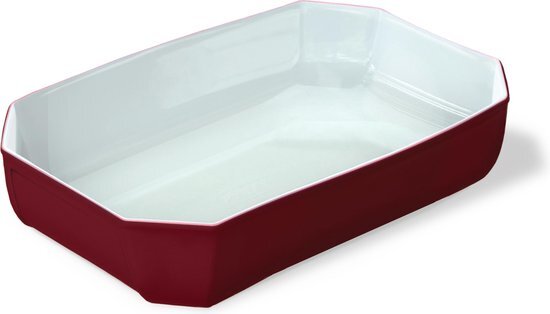 Pyrex Rechthoekige Ovenschaal 3,2l - Borosilicaatglas - Rood Glazuur Buitenzijde - 33x22xH7cm