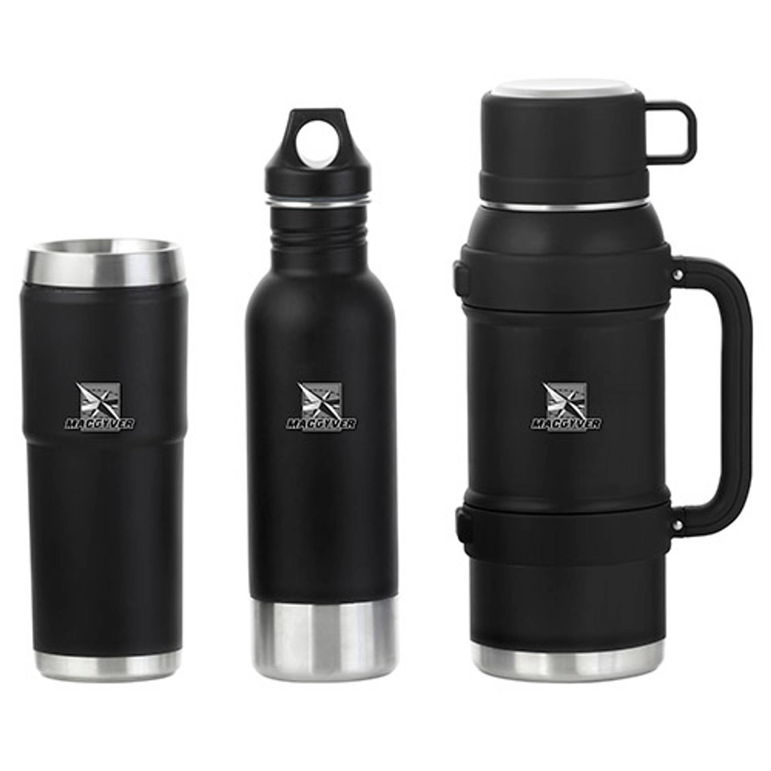 Macgyver Thermos 3-delige Set 2.5 Ltr– RVS thermoskan 1.5 Ltr – RVS Reisbeker 0,55 Ltr - Bidon 0,45 Ltr - Langdurig warm/koud