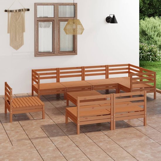 The Living Store Tuinmeubelset - Grenenhout - Honingbruin - Modulair- 63.5 x 63.5 x 62.5 cm (L x B x H) - 63.5 x 63.5 x 28.5 cm (L x B x H)