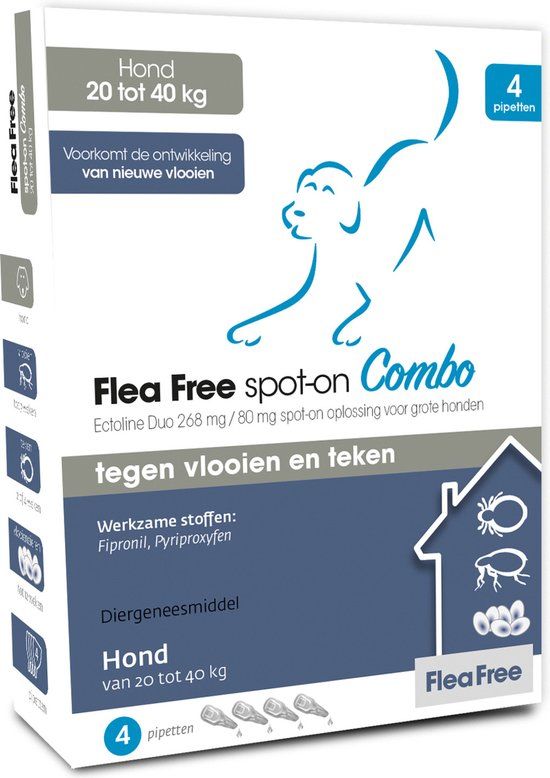 Flea Free Spot-On Combo Hond Large - Anti vlooien en tekenmiddel - 4 pip 20-40 Kg