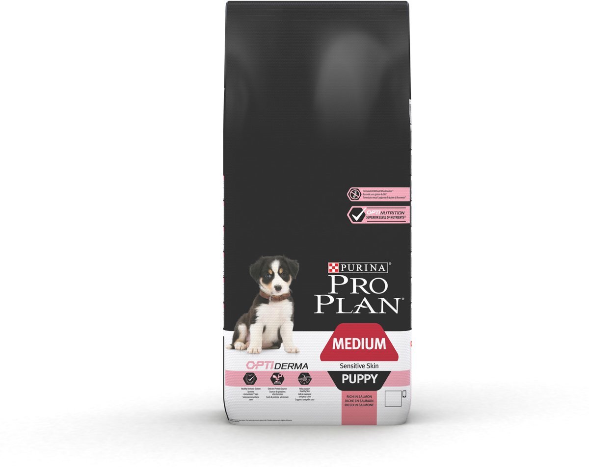 PRO PLAN Hond Medium/Puppy - Sensitive Skin Optiderma - Hondenvoer - 12 kg