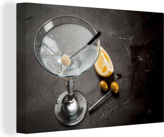 OneMillionCanvasses Canvas schilderij 140x90 cm - Alcohol Martini Fruit Olijven - Wanddecoratie