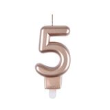 Homéa Birthday Candle Number 5 with Plastic Holder, H 7.5 cm, Rose Gold