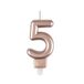 Homéa Birthday Candle Number 5 with Plastic Holder, H 7.5 cm, Rose Gold