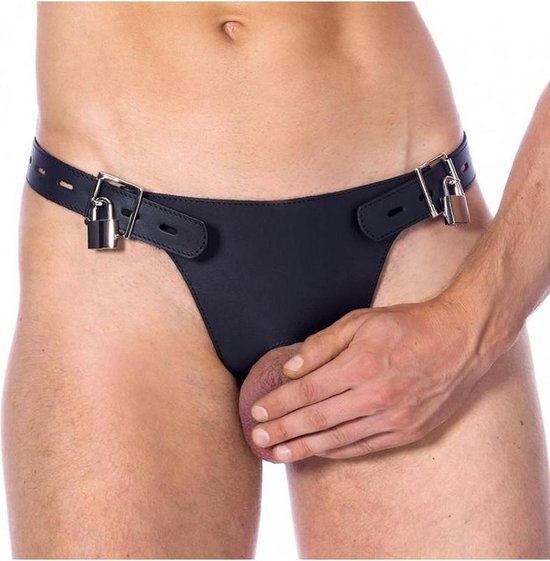 Rimba Bondage Play Kuisheidsgordel heren met anaal dildo - zwart