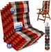Beautissu Sun-HL - Set de 5 coussins premium dossier haut avec appui-tête 120x50 cm résistant aux UV & 8 cm d'épaisseur coussin pour chaise de jardin sangles de fixation antidérapantes tissu résistant orange beige à carreaux