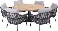4 Seasons Outdoor Saba Calpi low dining tuinset 7-delig 160 cm rond antraciet aluminium