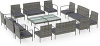 vidaXL 16-delige Loungeset met Kussens Poly Rattan Grijs