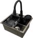 Set évier de cuisine - 45 x 40 cm - Acier inoxydable 201 & Cuivre - Nano-revêtement - Robinet extractible - Distributeur de savon & Lave-verre - Cartouche en céramique - Noir