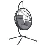 vidaXL Hangstoel met standaard, rattan en staal, grijs
