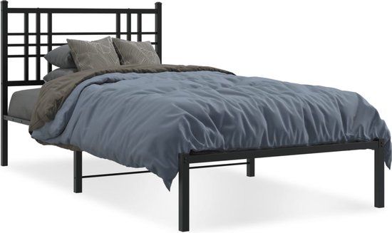 vidaXL Bedframe met hoofdbord metaal zwart 100x190 cm