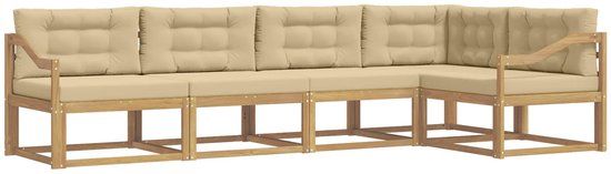 vidaXL Hoek loungeset Wit en Beige Polyester 5 zitplekken