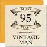 Vintage 95e verjaardagskaarten voor mannen - leeftijd 95 jaar - leuke verjaardagskaart voor opa vader echtgenoot oom broer opa, 145 mm x 145 mm wenskaarten, 95e verjaardagskaart