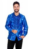 Wilbers & Wilbers Jaren 80 & 90 Kostuum | Blauwe Ruchesblouse Satijn Foute Disco | Maat 60