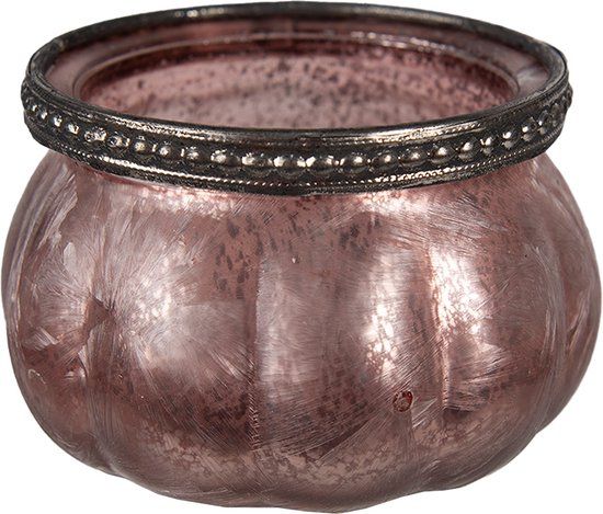Clayre & Eef Theelichthouder Ø 9x6 cm Roze Glas Waxinelichthouder