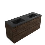 Saniclass Holz Pure Badkamermeubelset - 140x45x62cm - Vygo keramische wastafel zwart - 2 wasbakken - zonder kraangaten - 4 lades - mat eiken charcoal (hout) SW1420793/SW773934